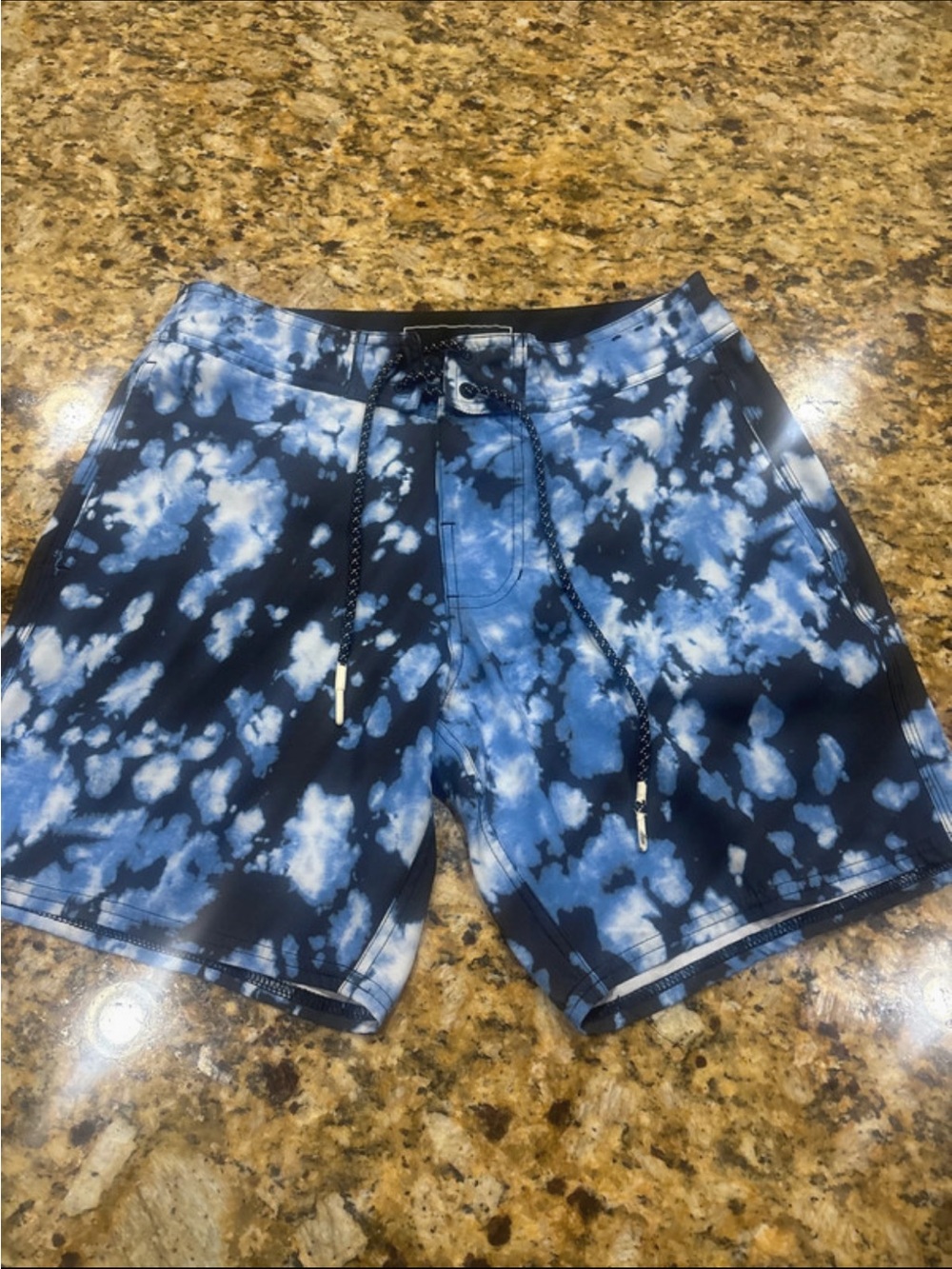 Blue Tie-Dye Men’s Board Shorts with Drawstring